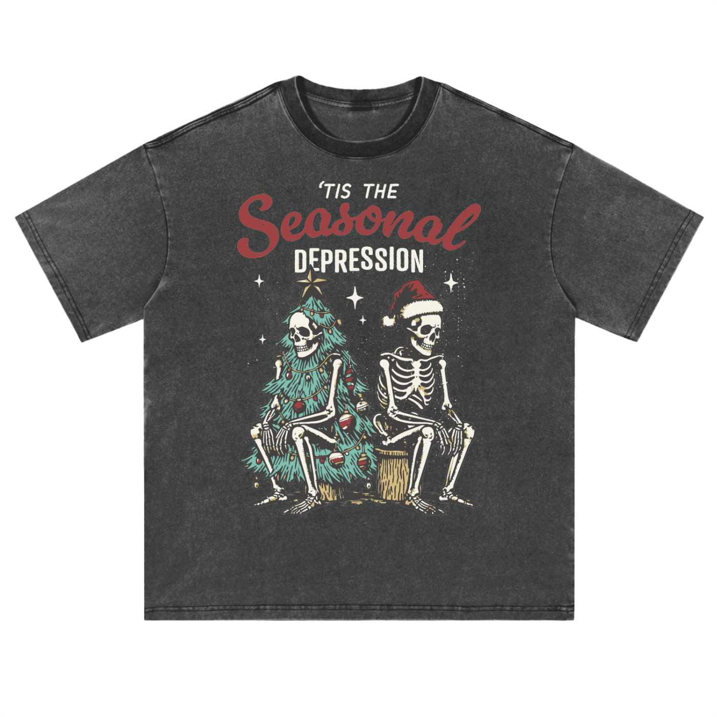 Tis the Seasonal Depression Vintage Washed Fluffy Tee (Limited Edition) - Goth Cloth Co.251028PODPQ0238006