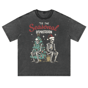 Tis the Seasonal Depression Vintage Washed Fluffy Tee (Limited Edition) - Goth Cloth Co.251028PODPQ0238006