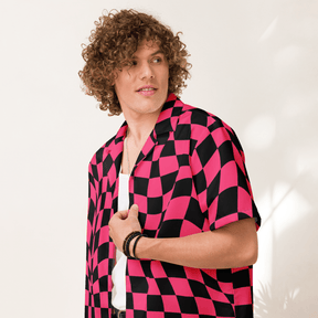 Twisted Tiles Pink Checkerboard Button Up Shirt (READY TO SHIP) - Goth Cloth Co.20923445789992698000