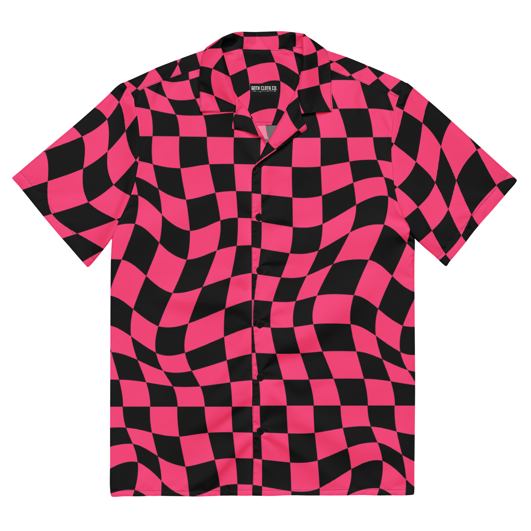 Twisted Tiles Pink Checkerboard Button Up Shirt (READY TO SHIP) - Goth Cloth Co.20923445789992698000