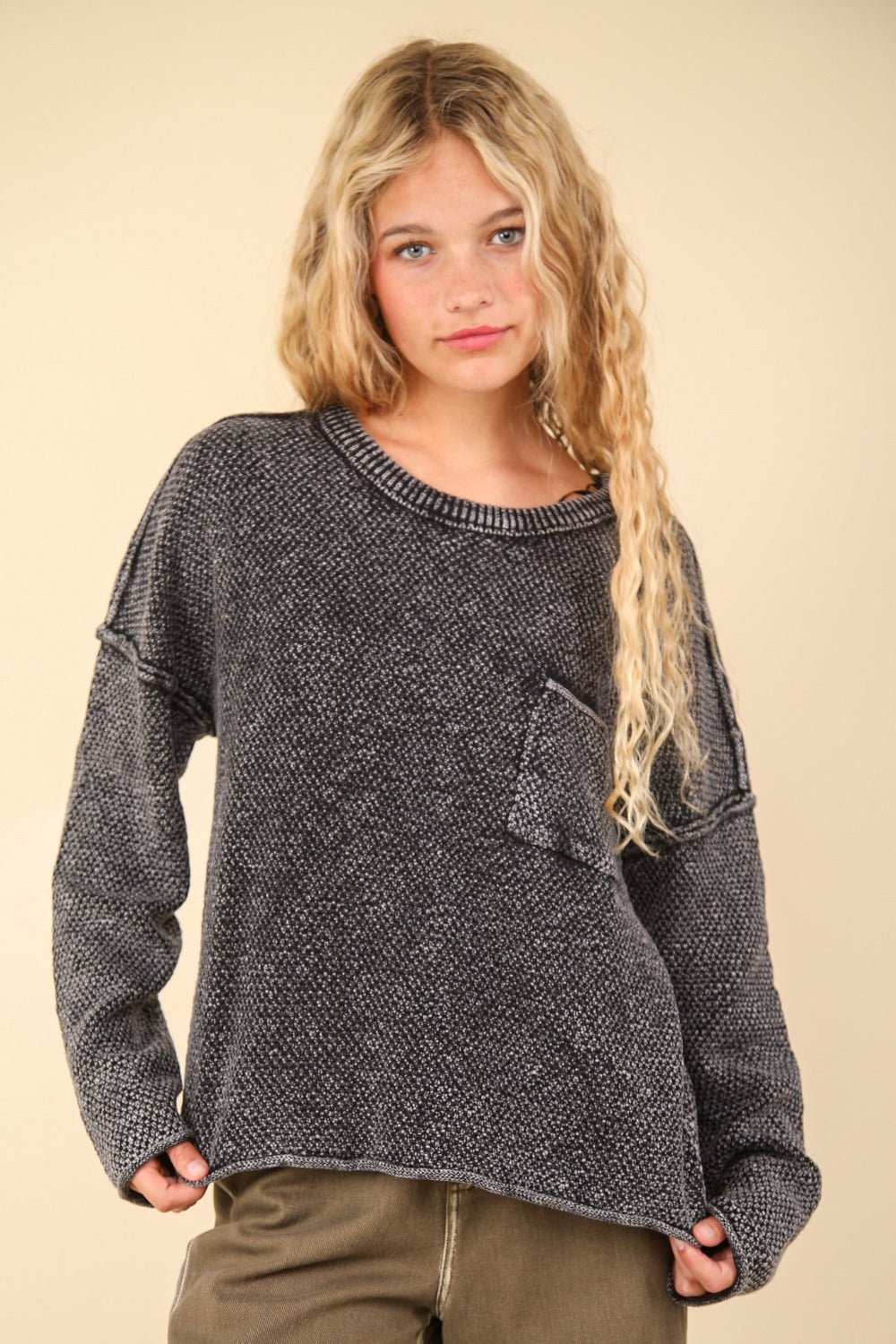 VERY J Mineral Washed Exposed Seam Sweater - Goth Cloth Co.sweater100100624891276