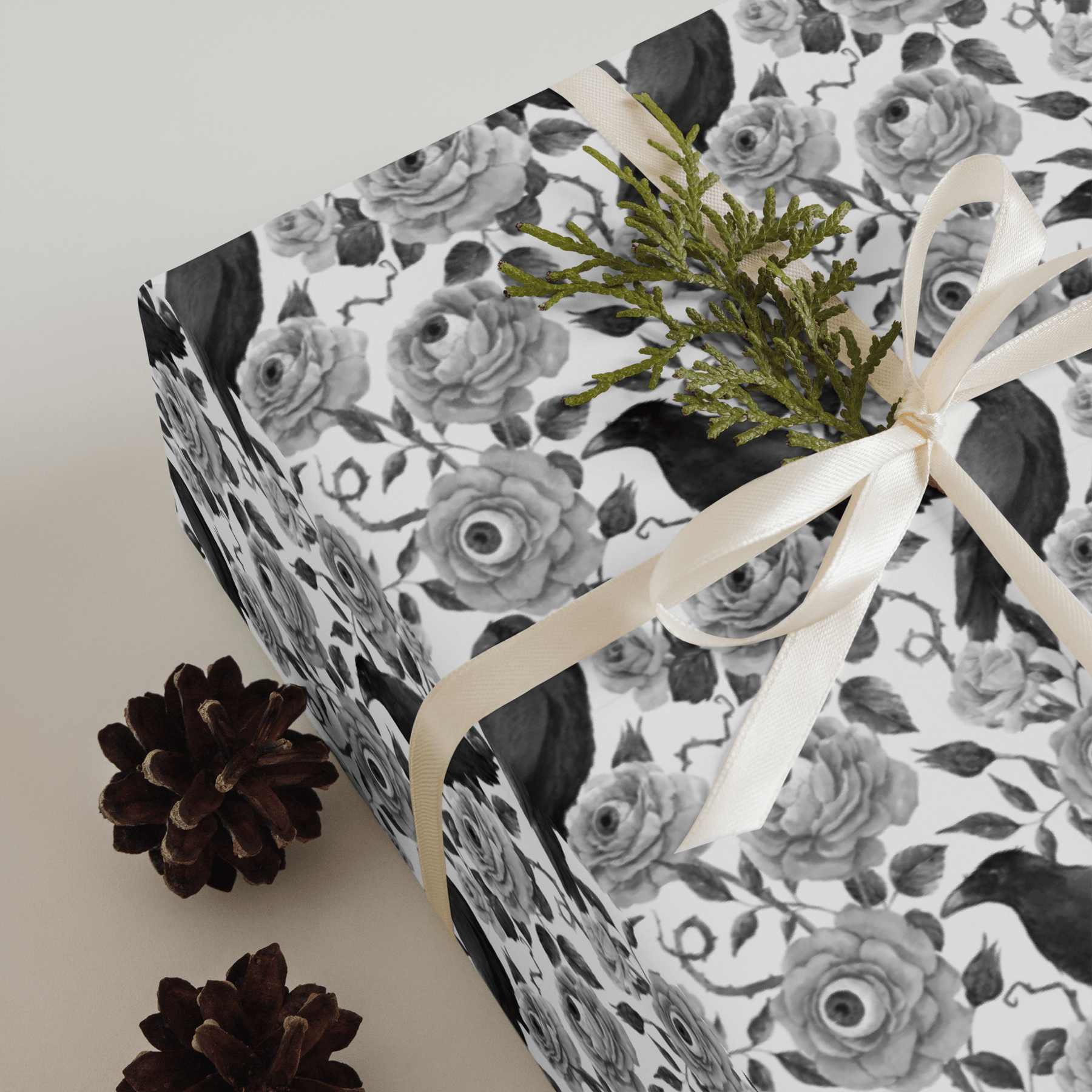 Watchful Eyeball and Raven Spooky Gift Wrap (3 Sheets) - Goth Cloth Co.7219129_17373