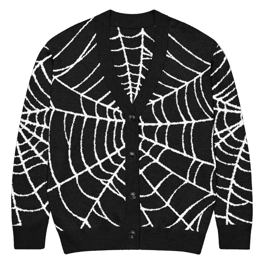 Spider Web Knit Cardigan | Gothic Halloween Button-Up