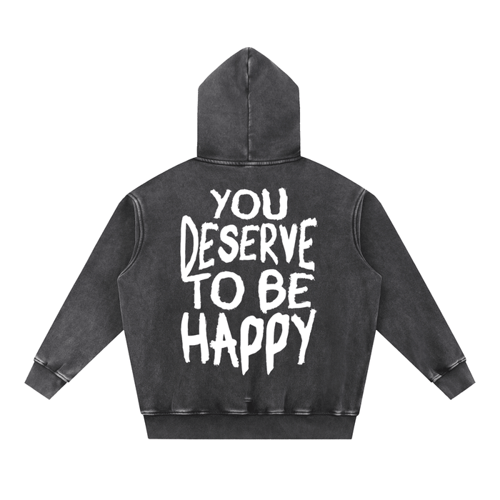 You Deserve to be Happy Acid Wash Fleece Hoodie - Goth Cloth Co.gymwear261010PODRB0447#001