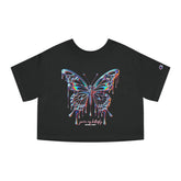 Champion Heritage Women's Crop Top with Y2K Neon Butterfly Design - Front View